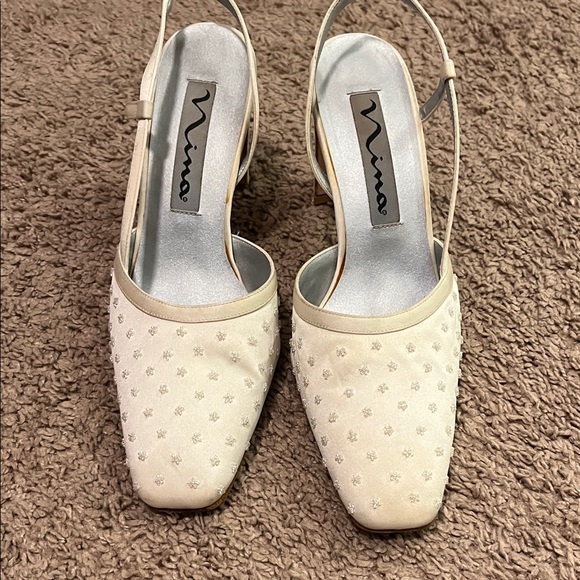 Nina Shoes - Nina Cream Embellished Slingback Heels